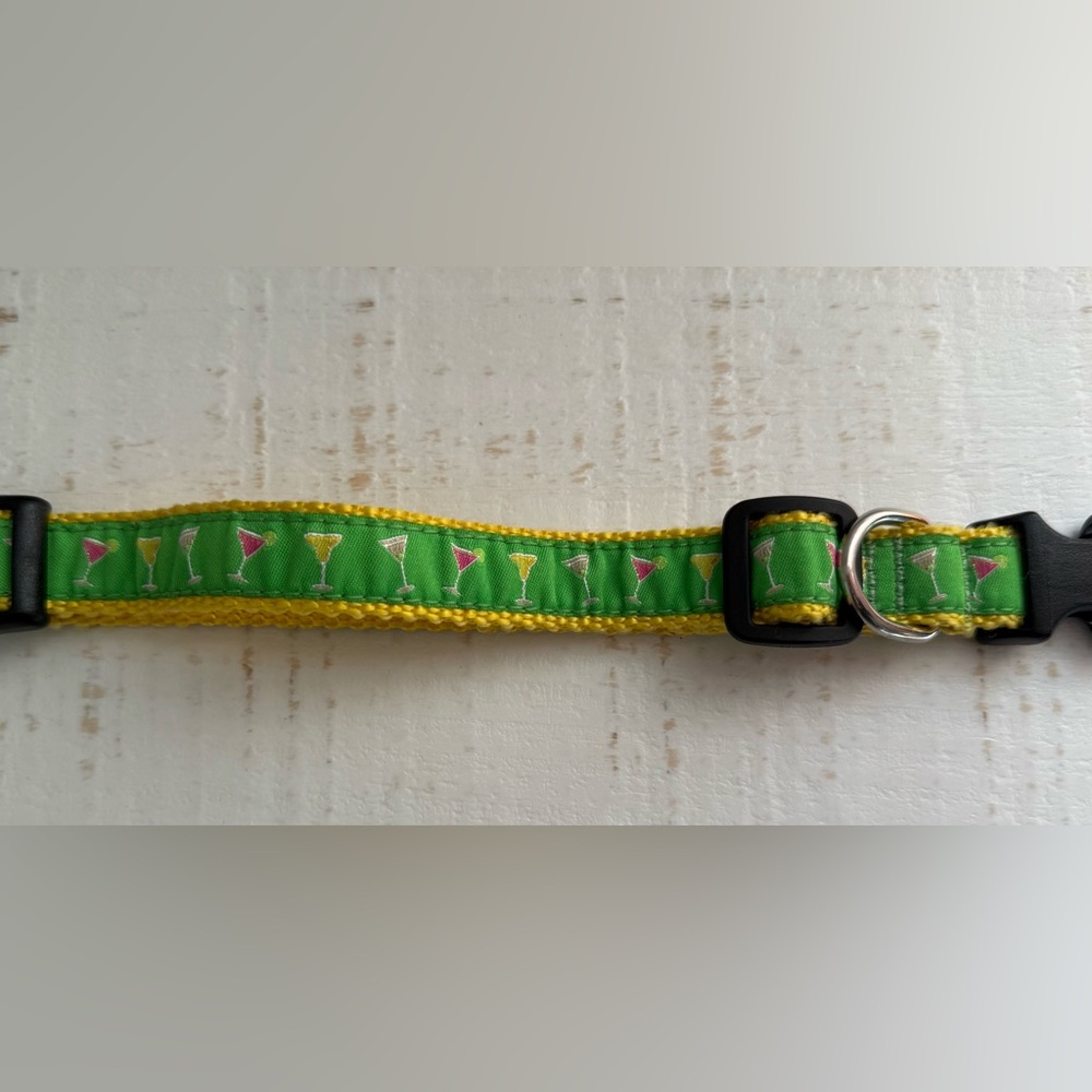 Green Dog Collar with Cocktail Design